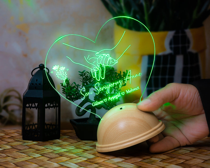 Anne Çocuk Eli LED Lamba – İsimli Anneler Günü Hediyesi