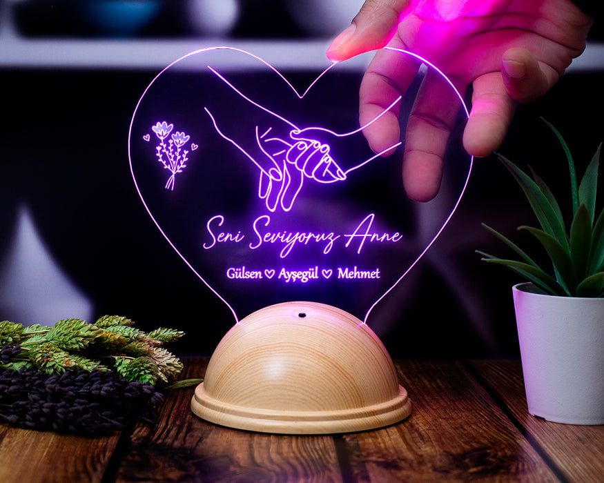 Anne Çocuk Eli LED Lamba – İsimli Anneler Günü Hediyesi