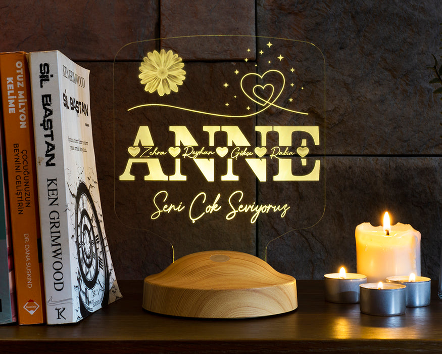 Anneler Günü Hediyesi, Kişiye Özel Anneye Hediye İsim Yazılı Led Lamba