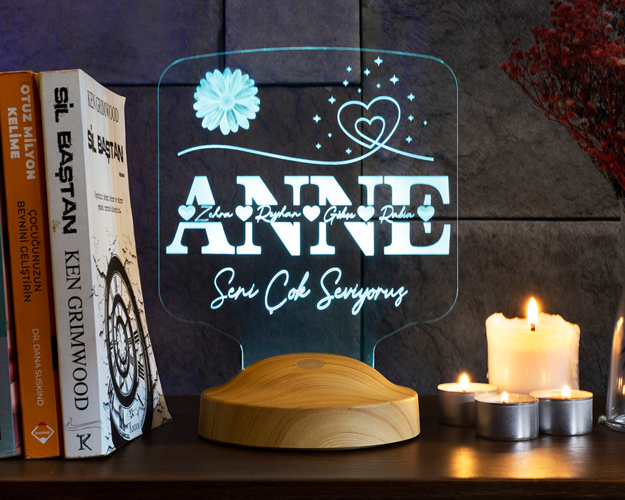 Anneler Günü Hediyesi, Kişiye Özel Anneye Hediye İsim Yazılı Led Lamba