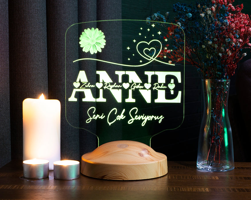 Anneler Günü Hediyesi, Kişiye Özel Anneye Hediye İsim Yazılı Led Lamba
