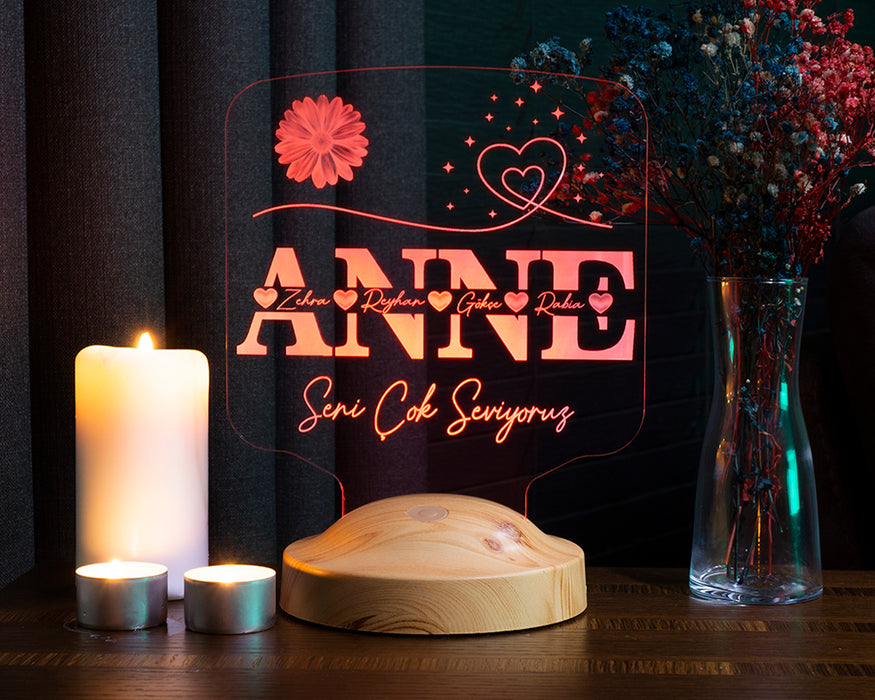 Anneler Günü Hediyesi, Kişiye Özel Anneye Hediye İsim Yazılı Led Lamba