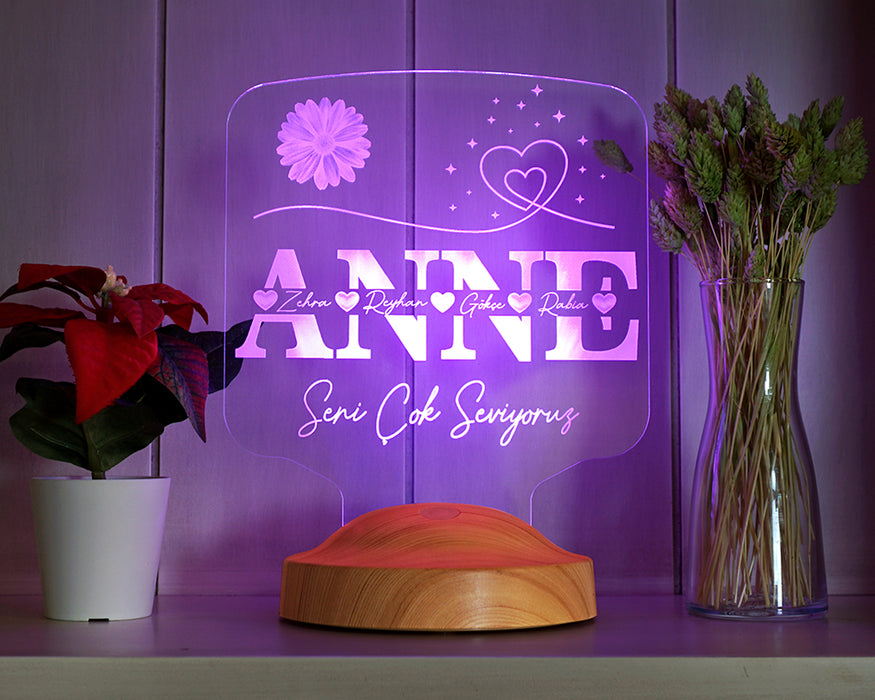 Anneler Günü Hediyesi, Kişiye Özel Anneye Hediye İsim Yazılı Led Lamba