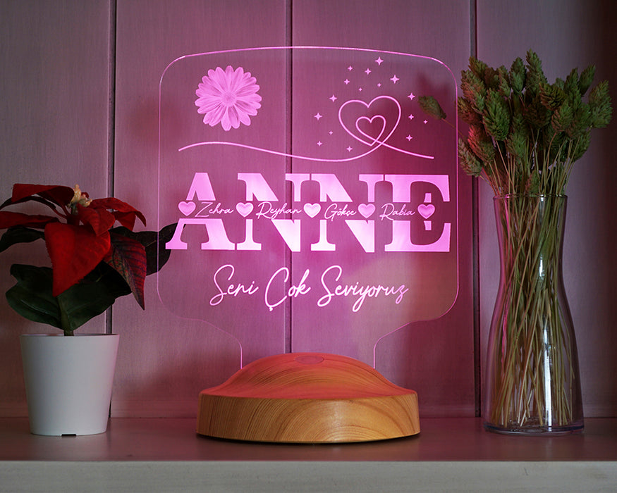 Anneler Günü Hediyesi, Kişiye Özel Anneye Hediye İsim Yazılı Led Lamba