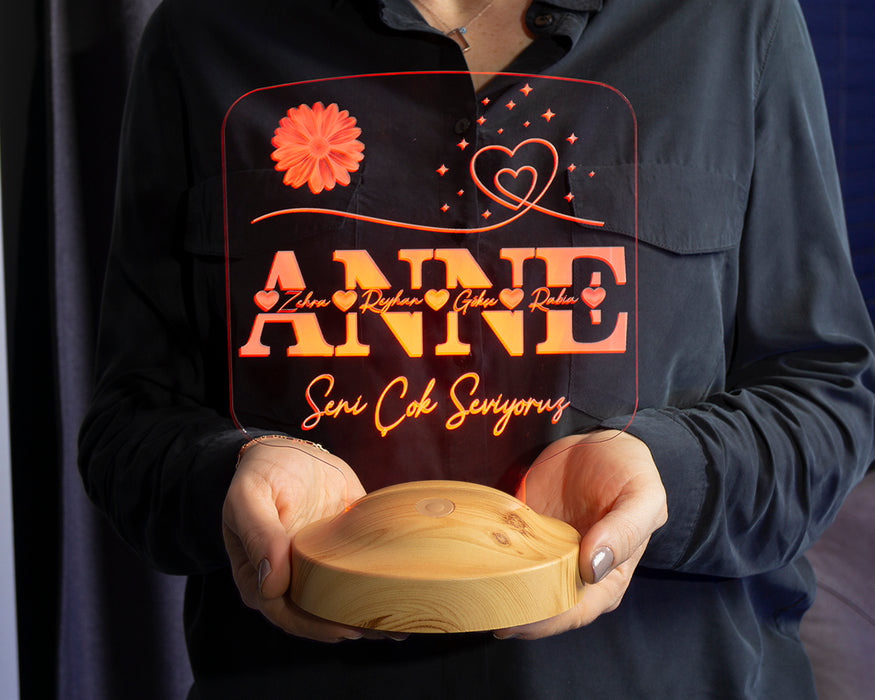 Anneler Günü Hediyesi, Kişiye Özel Anneye Hediye İsim Yazılı Led Lamba