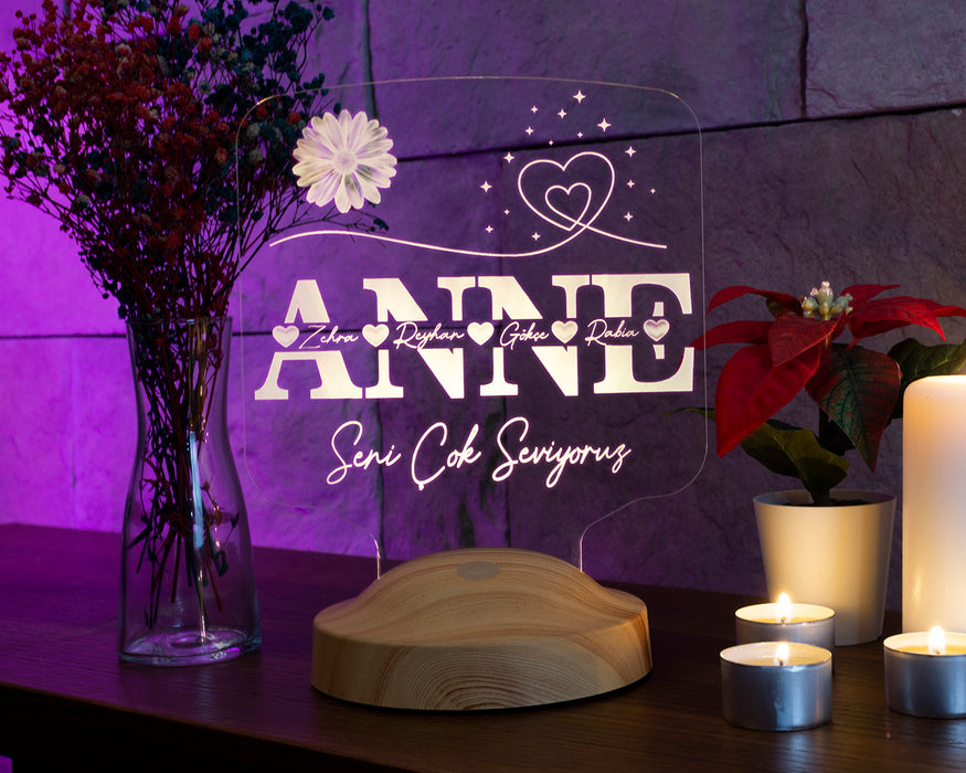 Anneler Günü Hediyesi, Kişiye Özel Anneye Hediye İsim Yazılı Led Lamba