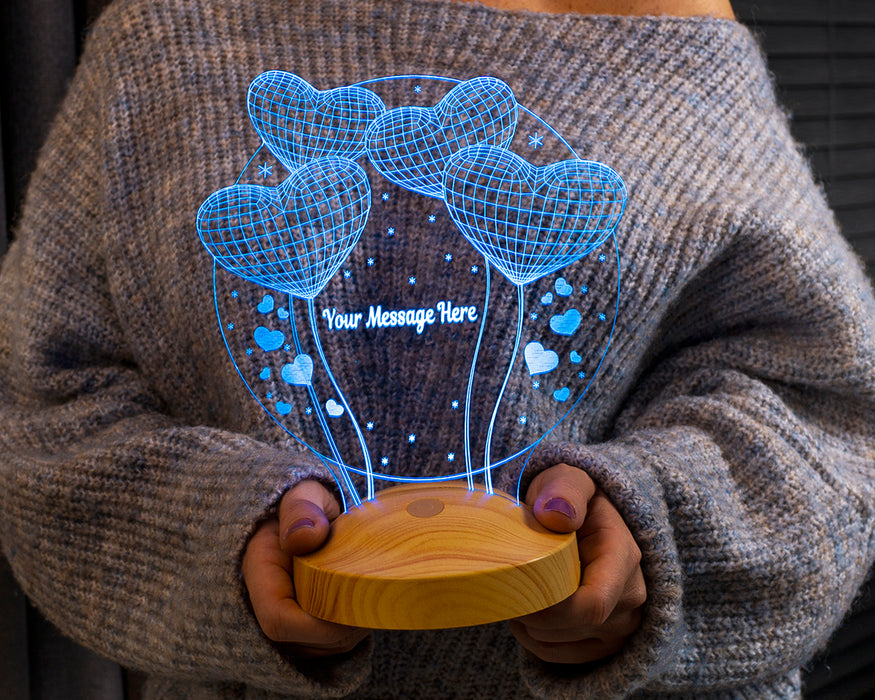 Anneler Günü Hediyesi, Anneye İsimli Hediye, Balon Kalpler Küre Kişiye Özel 3D Led Lamba