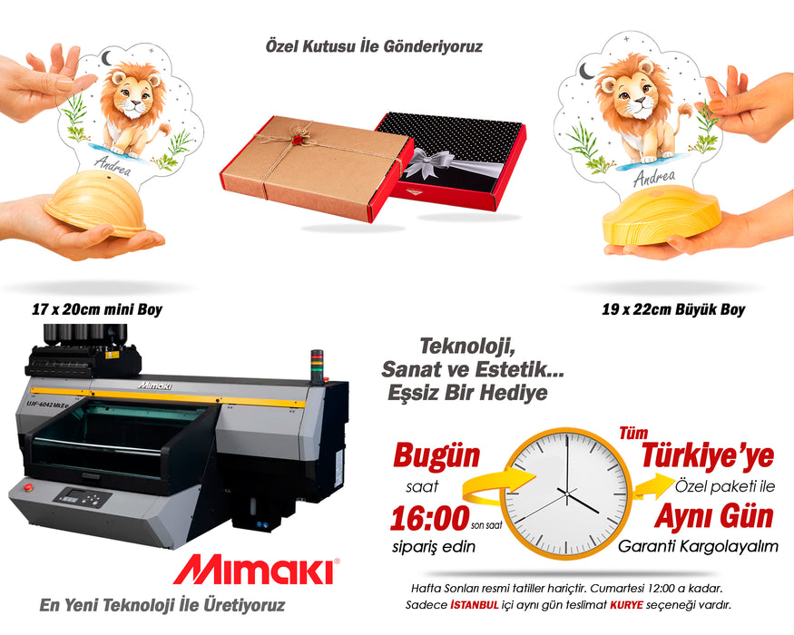 Aslan Figürlü LED Lamba – İsimli Çocuk Odası Hediyesi