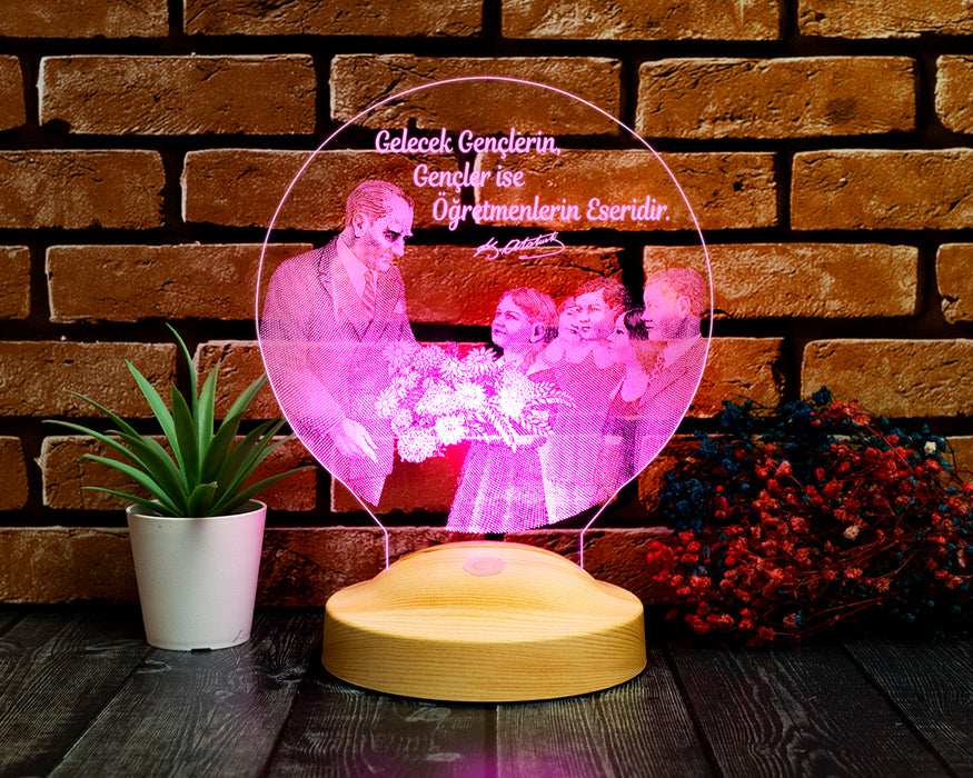 Başöğretmen Atatürk Temalı LED Lamba – Öğretmene Yazılabilir Sözlü 24 Kasım Hediyesi
