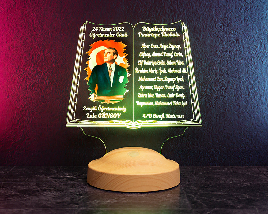 Öğrenci İsimli Atatürk Temalı Öğretmen Hediyesi – Kişiye Özel 24 Kasım Lambası