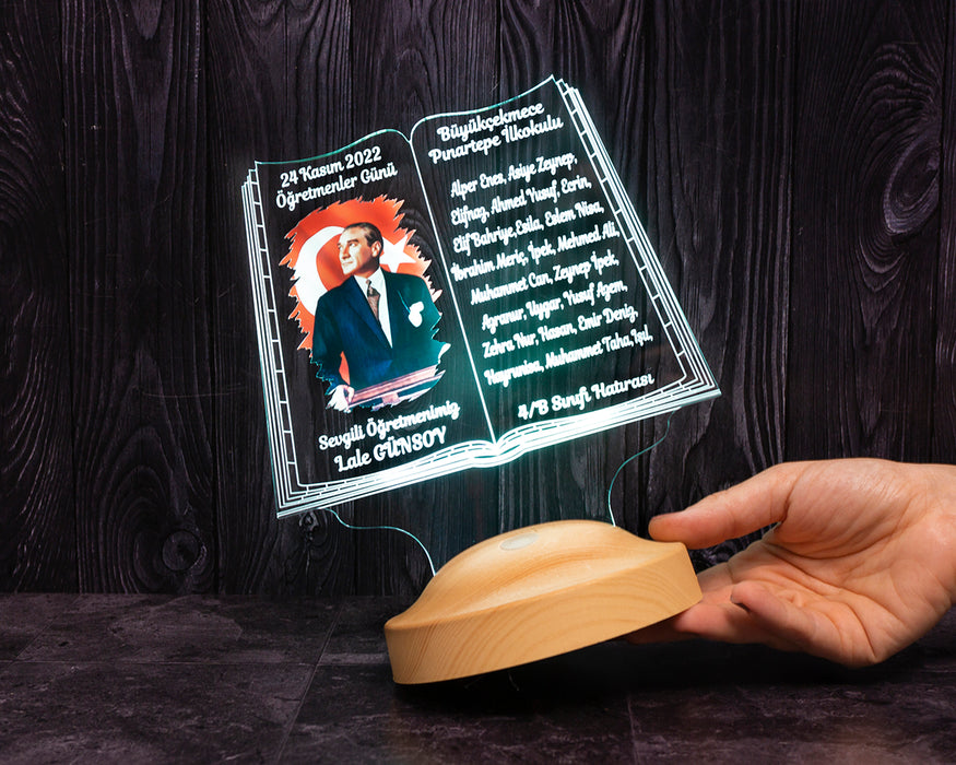 Öğrenci İsimli Atatürk Temalı Öğretmen Hediyesi – Kişiye Özel 24 Kasım Lambası