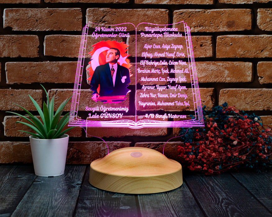 Öğrenci İsimli Atatürk Temalı Öğretmen Hediyesi – Kişiye Özel 24 Kasım Lambası