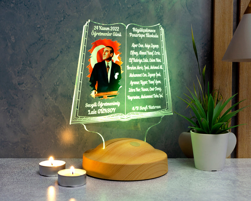 Öğrenci İsimli Atatürk Temalı Öğretmen Hediyesi – Kişiye Özel 24 Kasım Lambası