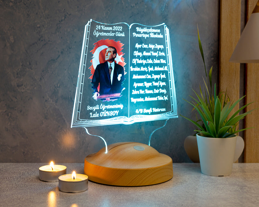 Öğrenci İsimli Atatürk Temalı Öğretmen Hediyesi – Kişiye Özel 24 Kasım Lambası