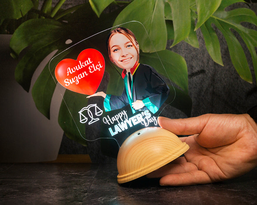 Kişiye Özel Avukatlara Hediye, Avukatlar Günü Hediyesi Avukata Özel Hediye Resimli Led Lamba