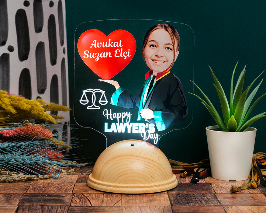 Kişiye Özel Avukatlara Hediye, Avukatlar Günü Hediyesi Avukata Özel Hediye Resimli Led Lamba