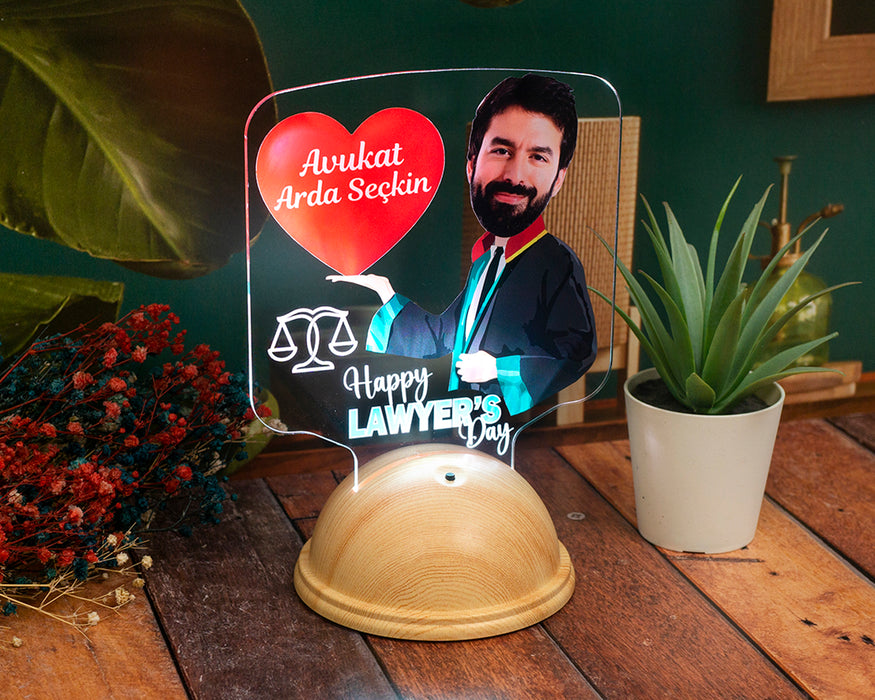 Kişiye Özel Avukatlara Hediye, Avukatlar Günü Hediyesi Avukata Özel Hediye Resimli Led Lamba