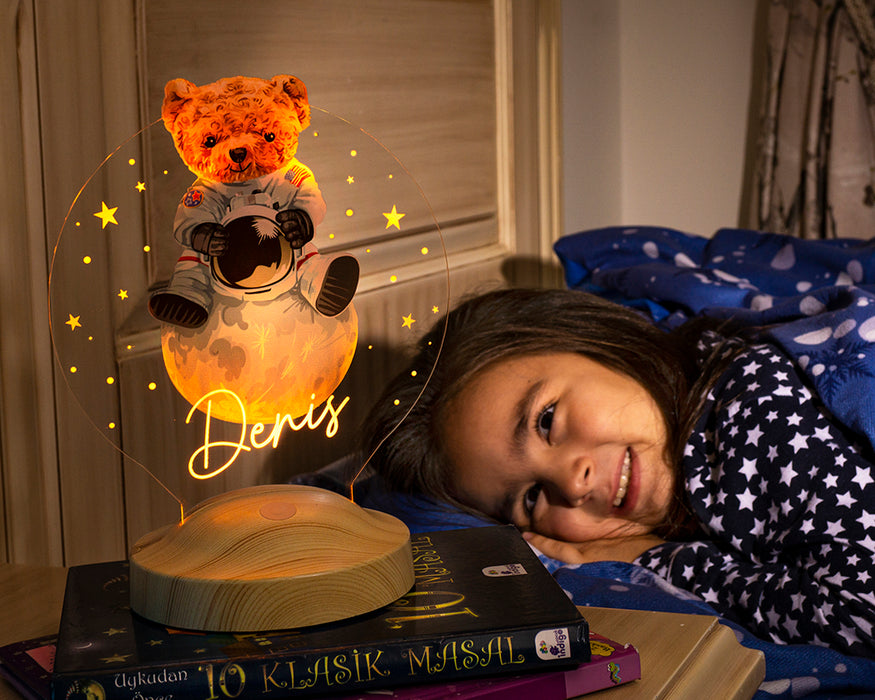 Hoş Geldin Bebek Hediyesi Ayıcık Gece Lambası, Teddy Bear Kişiye Özel Doğum Günü Hediyesi, Ayı Teddy Led Lamba Aydınlatması