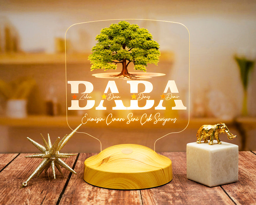 Babalar Günü Hediyesi, Babaya Hediye, Evimizin Çınarı Hediyesi, Renkli İsim Yazılı Kişiye Özel 3D Led Lamba