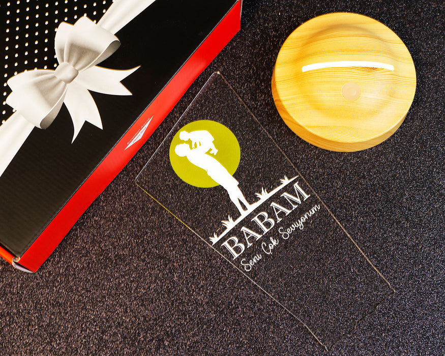 Babaya Hediye, Babalar Günü Hediyesi, Babama Hediye, Baba, Çocuk ve Güneş Figürlü Renkli Led Lamba Totem