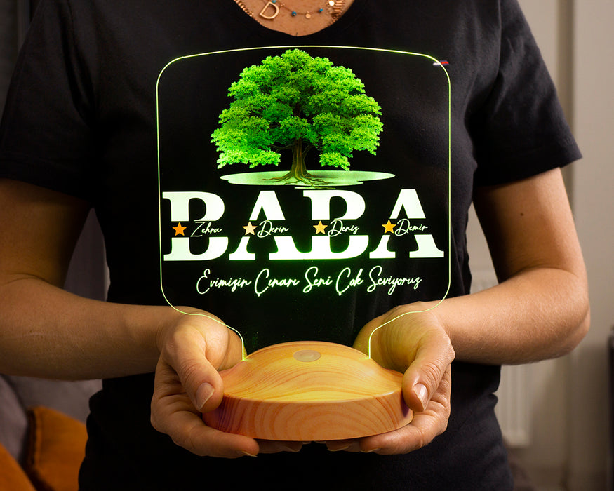 Babalar Günü Hediyesi, Babaya Hediye, Evimizin Çınarı Hediyesi, Renkli İsim Yazılı Kişiye Özel 3D Led Lamba