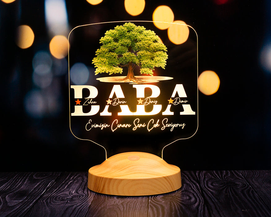 Babalar Günü Hediyesi, Babaya Hediye, Evimizin Çınarı Hediyesi, Renkli İsim Yazılı Kişiye Özel 3D Led Lamba