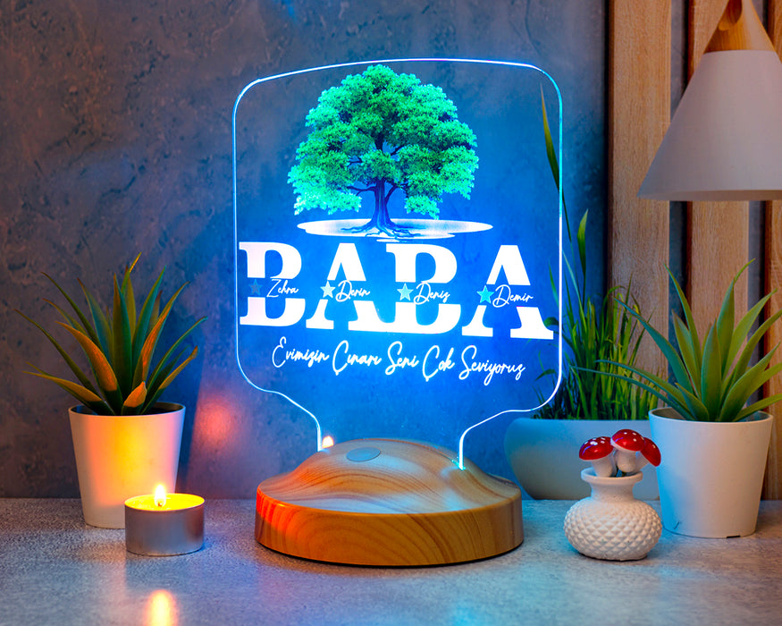 Babalar Günü Hediyesi, Babaya Hediye, Evimizin Çınarı Hediyesi, Renkli İsim Yazılı Kişiye Özel 3D Led Lamba
