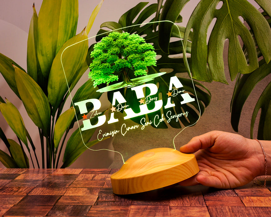 Babalar Günü Hediyesi, Babaya Hediye, Evimizin Çınarı Hediyesi, Renkli İsim Yazılı Kişiye Özel 3D Led Lamba