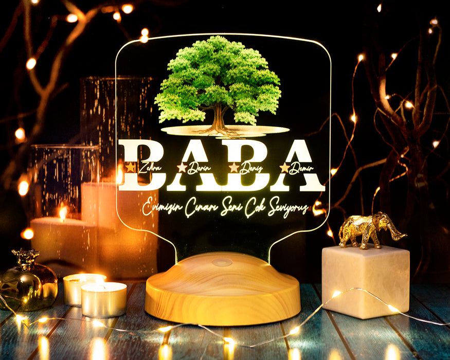 Babalar Günü Hediyesi, Babaya Hediye, Evimizin Çınarı Hediyesi, Renkli İsim Yazılı Kişiye Özel 3D Led Lamba