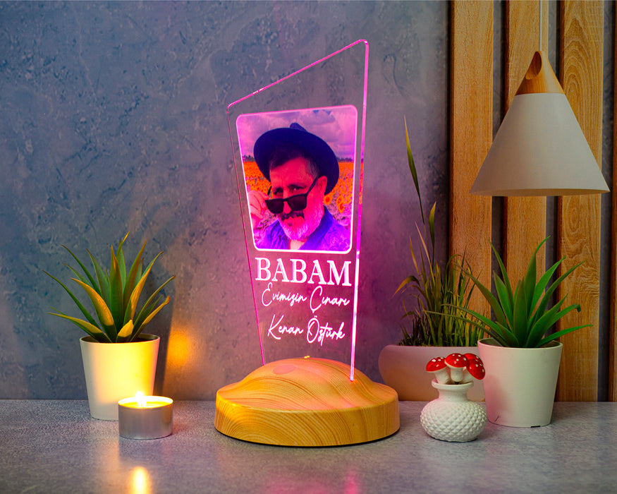 Babaya Hediye, Resimli , Babalar Günü Hediyesi, Babama Hediye,Fotoğraflı Renkli 3D Led Lamba
