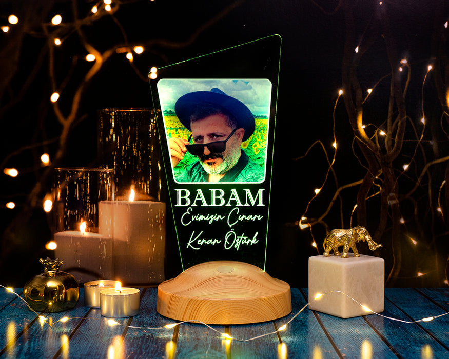 Babaya Hediye, Resimli , Babalar Günü Hediyesi, Babama Hediye,Fotoğraflı Renkli 3D Led Lamba