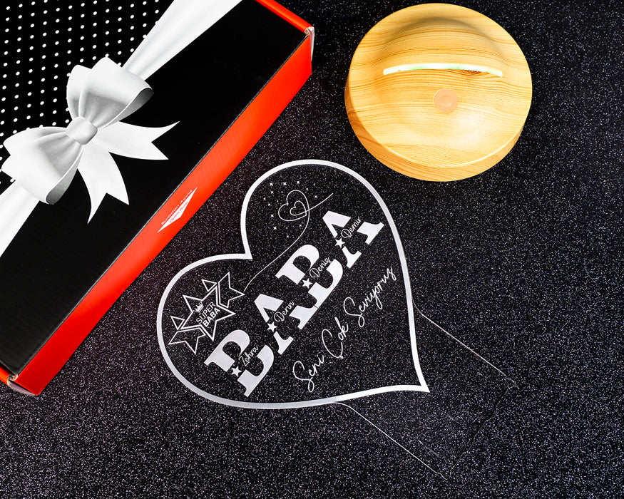 Babalar Günü Hediyesi, Kişiye Özel Babaya Hediye İsim Yazılı Kalp Şeklinde Led Lamba, Gece Lambası