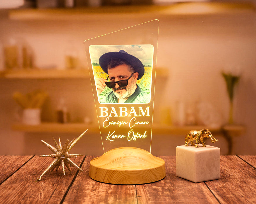 Babaya Hediye, Resimli , Babalar Günü Hediyesi, Babama Hediye,Fotoğraflı Renkli 3D Led Lamba