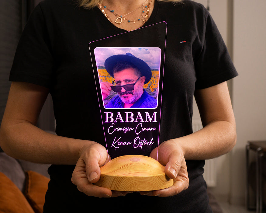 Babaya Hediye, Resimli , Babalar Günü Hediyesi, Babama Hediye,Fotoğraflı Renkli 3D Led Lamba