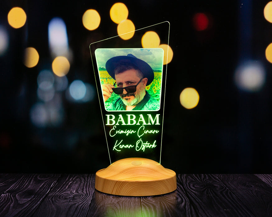 Babaya Hediye, Resimli , Babalar Günü Hediyesi, Babama Hediye,Fotoğraflı Renkli 3D Led Lamba