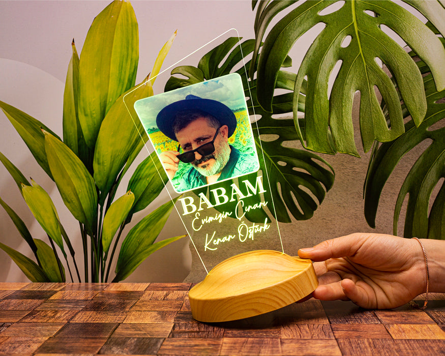 Babaya Hediye, Resimli , Babalar Günü Hediyesi, Babama Hediye,Fotoğraflı Renkli 3D Led Lamba