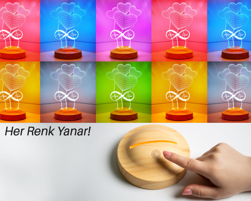 Sevgiliye Hediye Balon Kalpler Sonsuzluk İsimli Led Lamba