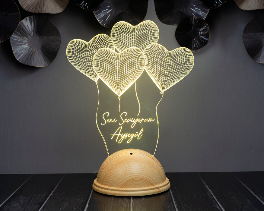 Sevgili Hediyesi Kişiye Özel 3 Boyutlu Kalpler Led Lamba