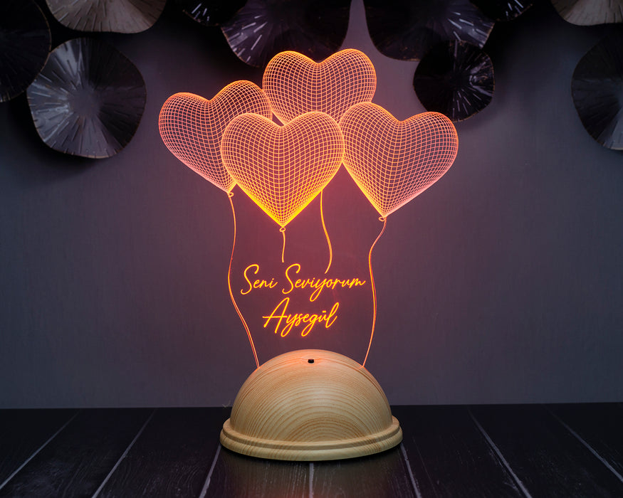 Sevgili Hediyesi Kişiye Özel 3 Boyutlu Kalpler Led Lamba