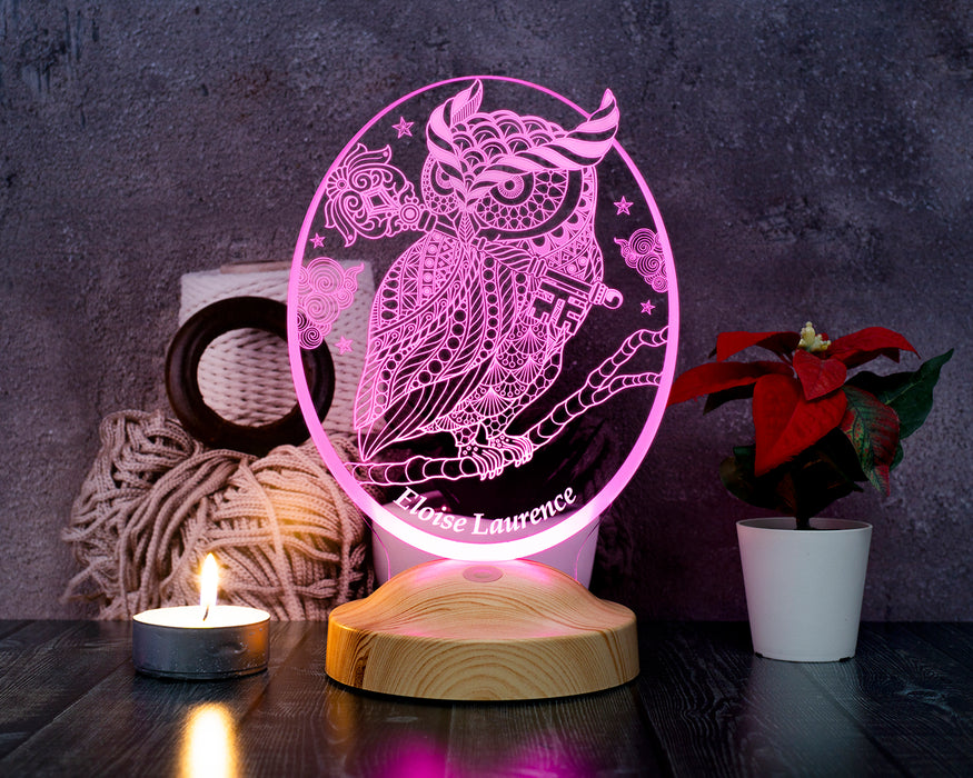 Baykuş Tasarımlı Kişiye Özel 3D LED Gece Lambası Hediye Seçeneği