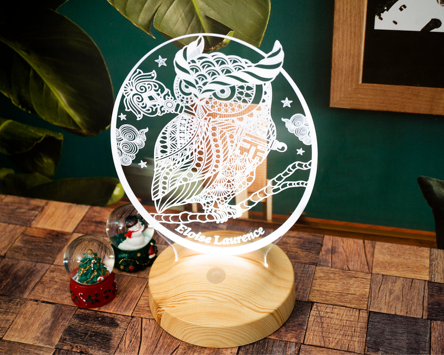 Baykuş Tasarımlı Kişiye Özel 3D LED Gece Lambası Hediye Seçeneği
