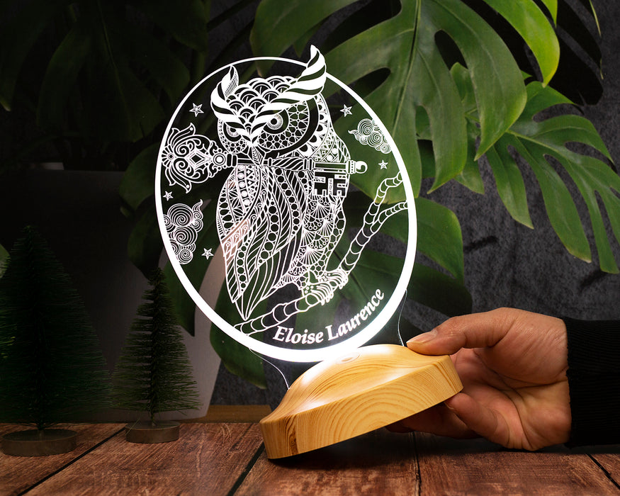 Baykuş Tasarımlı Kişiye Özel 3D LED Gece Lambası Hediye Seçeneği