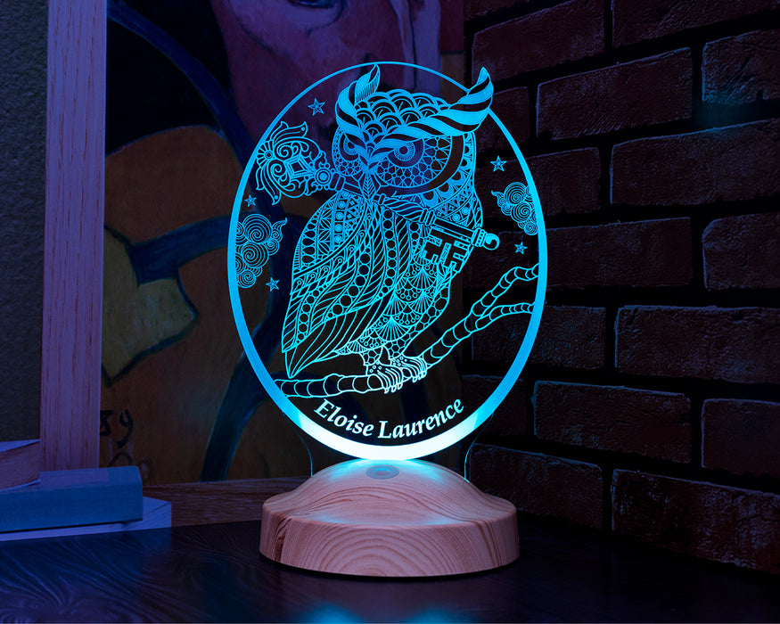 Baykuş Tasarımlı Kişiye Özel 3D LED Gece Lambası Hediye Seçeneği