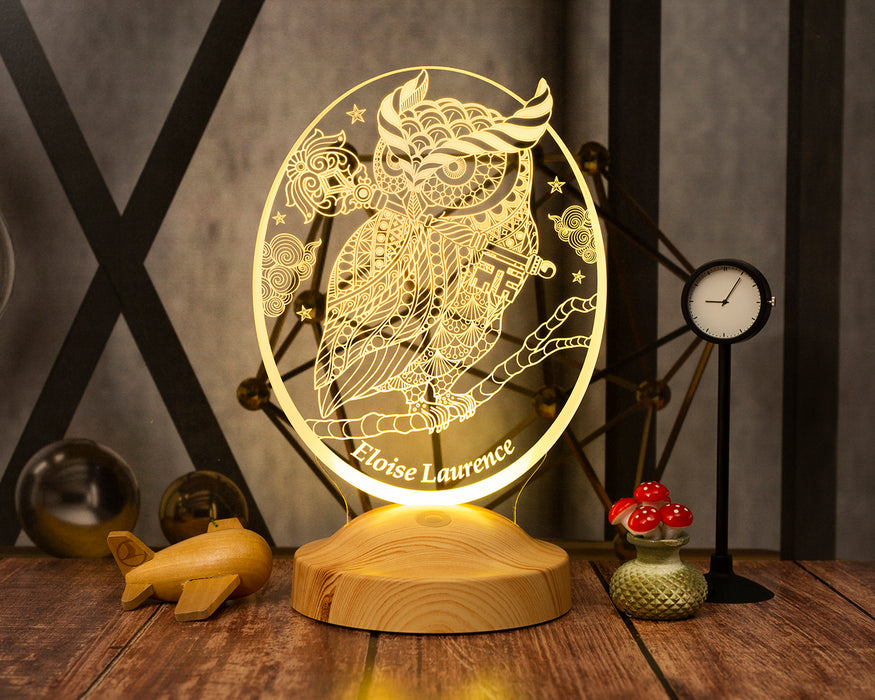Baykuş Tasarımlı Kişiye Özel 3D LED Gece Lambası Hediye Seçeneği