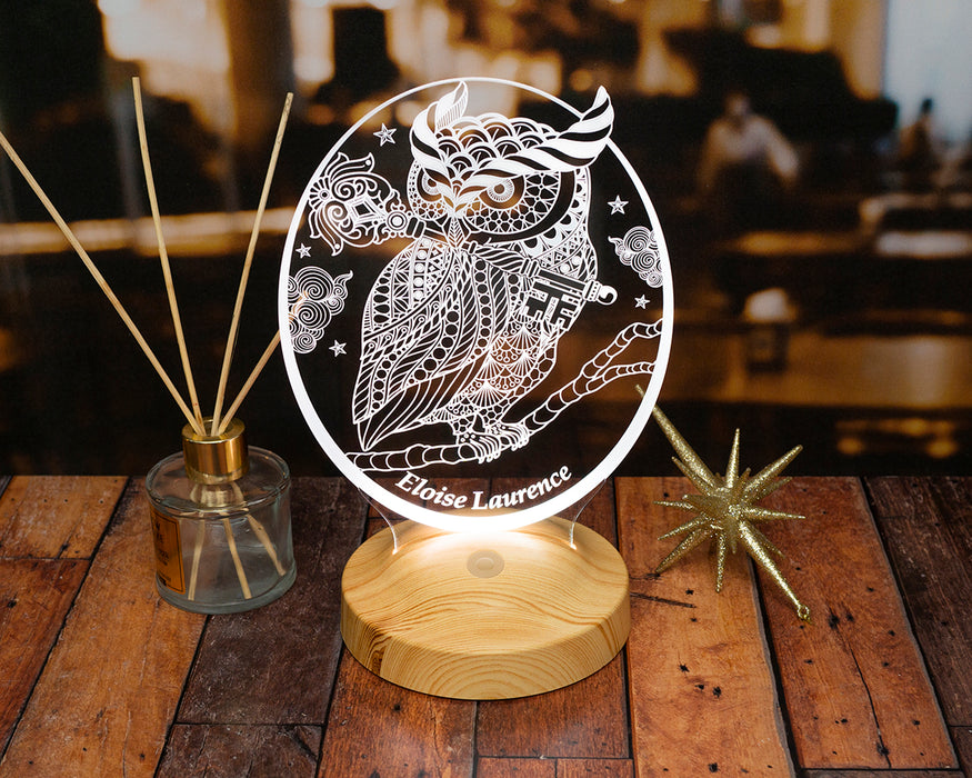 Baykuş Tasarımlı Kişiye Özel 3D LED Gece Lambası Hediye Seçeneği