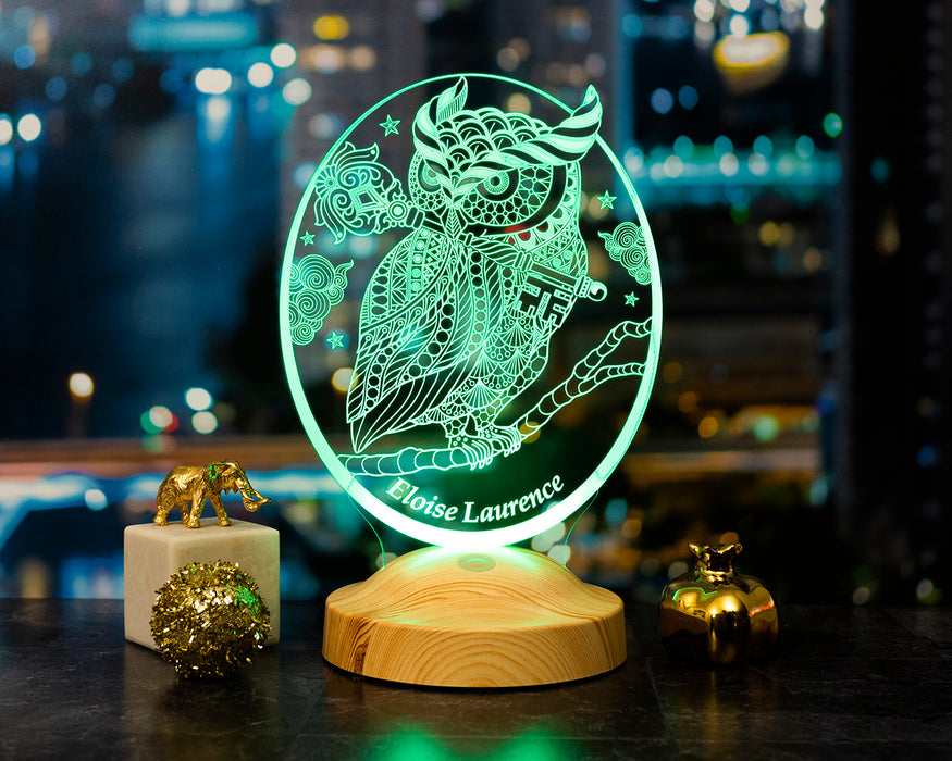 Baykuş Tasarımlı Kişiye Özel 3D LED Gece Lambası Hediye Seçeneği