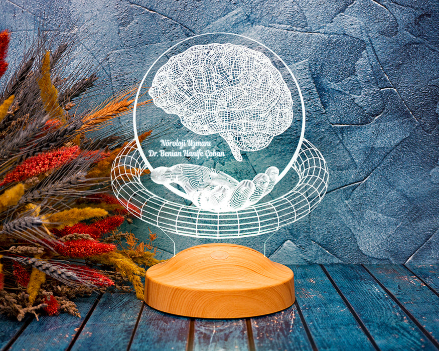Nöroloji Doktoruna Hediye, Nöroloğa Özel Beyin Figürlü 3D Hediye Led Lamba