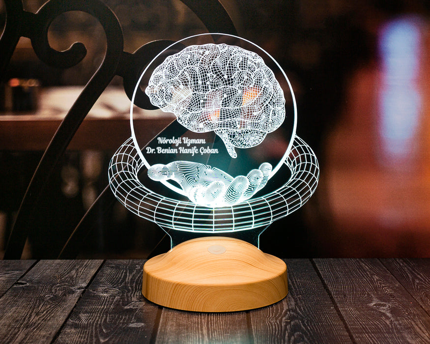 Nöroloji Doktoruna Hediye, Nöroloğa Özel Beyin Figürlü 3D Hediye Led Lamba