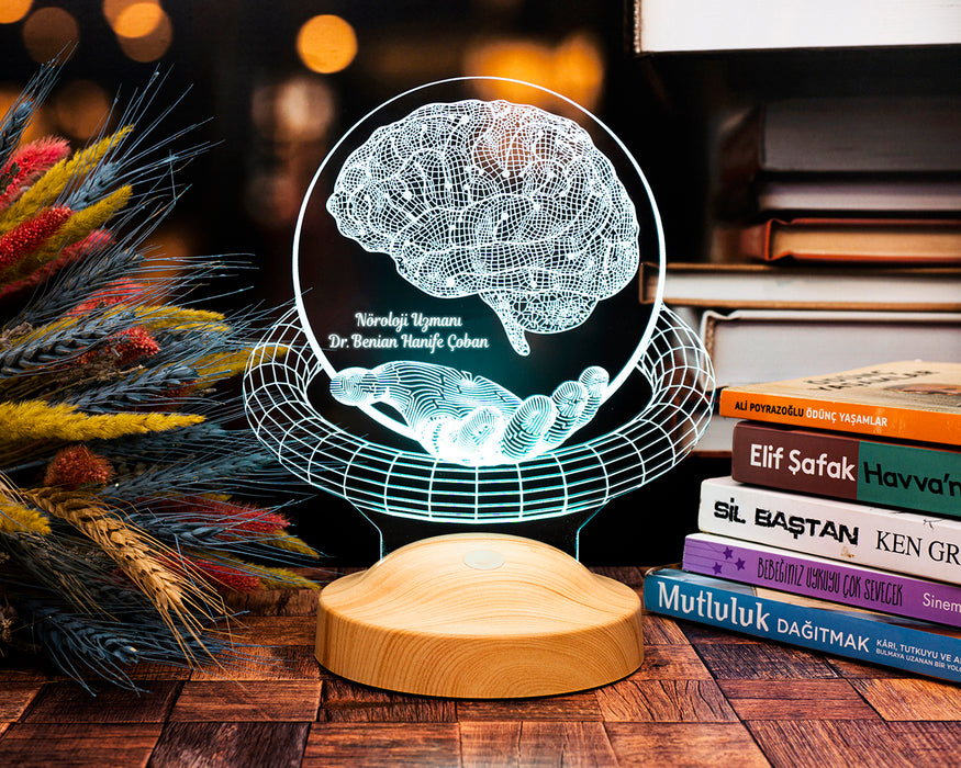 Nöroloji Doktoruna Hediye, Nöroloğa Özel Beyin Figürlü 3D Hediye Led Lamba