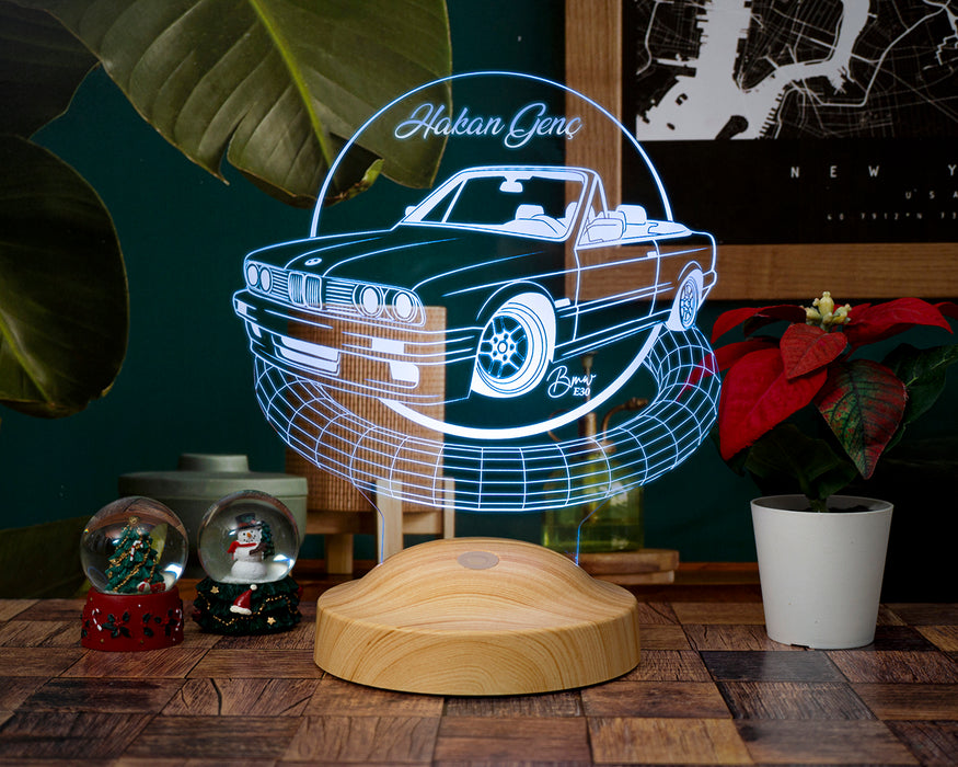 BMW E30 Cabrio 3D LED Gece Lambası – Kişiye Özel Hediyelik